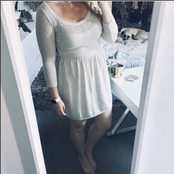 AEO AMERICAN EAGLE Cream Tan Open Weave Oatmeal Sweater Long Sleeve Mini Dress M - Picture 4 of 8